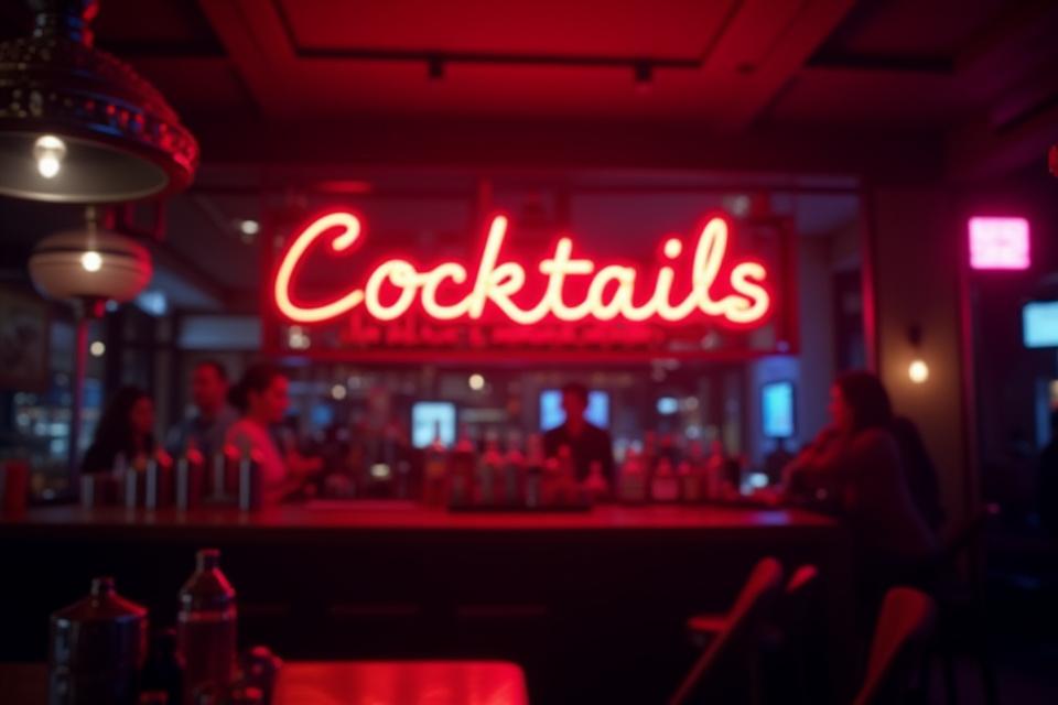 Retro neon bar sign 'Cheers' glowing invitingly in a upscale bar