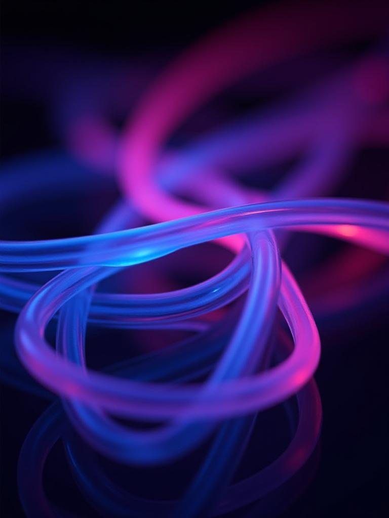 Sculptural hand bent neon artwork, close up on intricate glass tubes